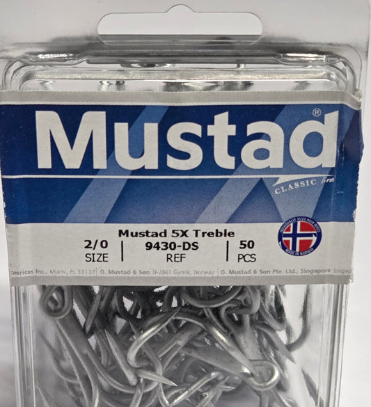 Mustad 5X Treble Hooks 9430-DS - 50pks
