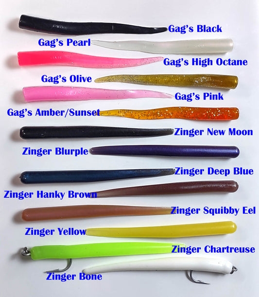 Soft Plastic Tails - 6" Whip-It Eels - Rigged and Ready